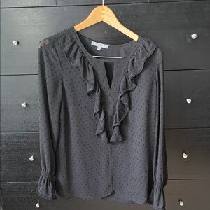 Daniel Rainn Black Ruffle Detail Blouse